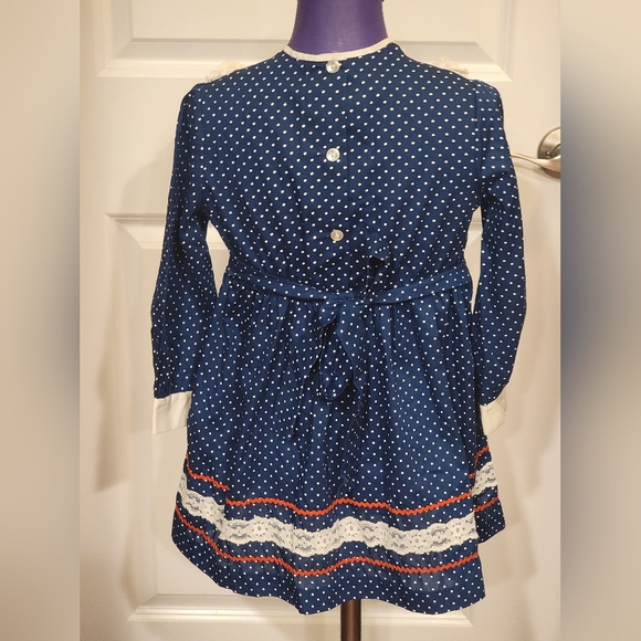 Vintage Carol Evans Jcpenney Blue/White Flower Cottage Lace Accent SZ 6X Dress - Picture 3 of 15